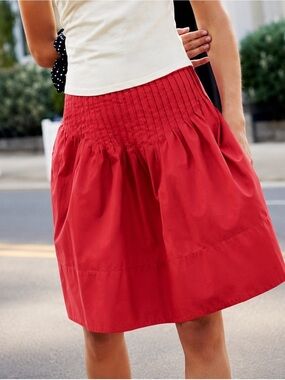 Free People Red Pintuck Drop Waist Cotton Midi Skirt
